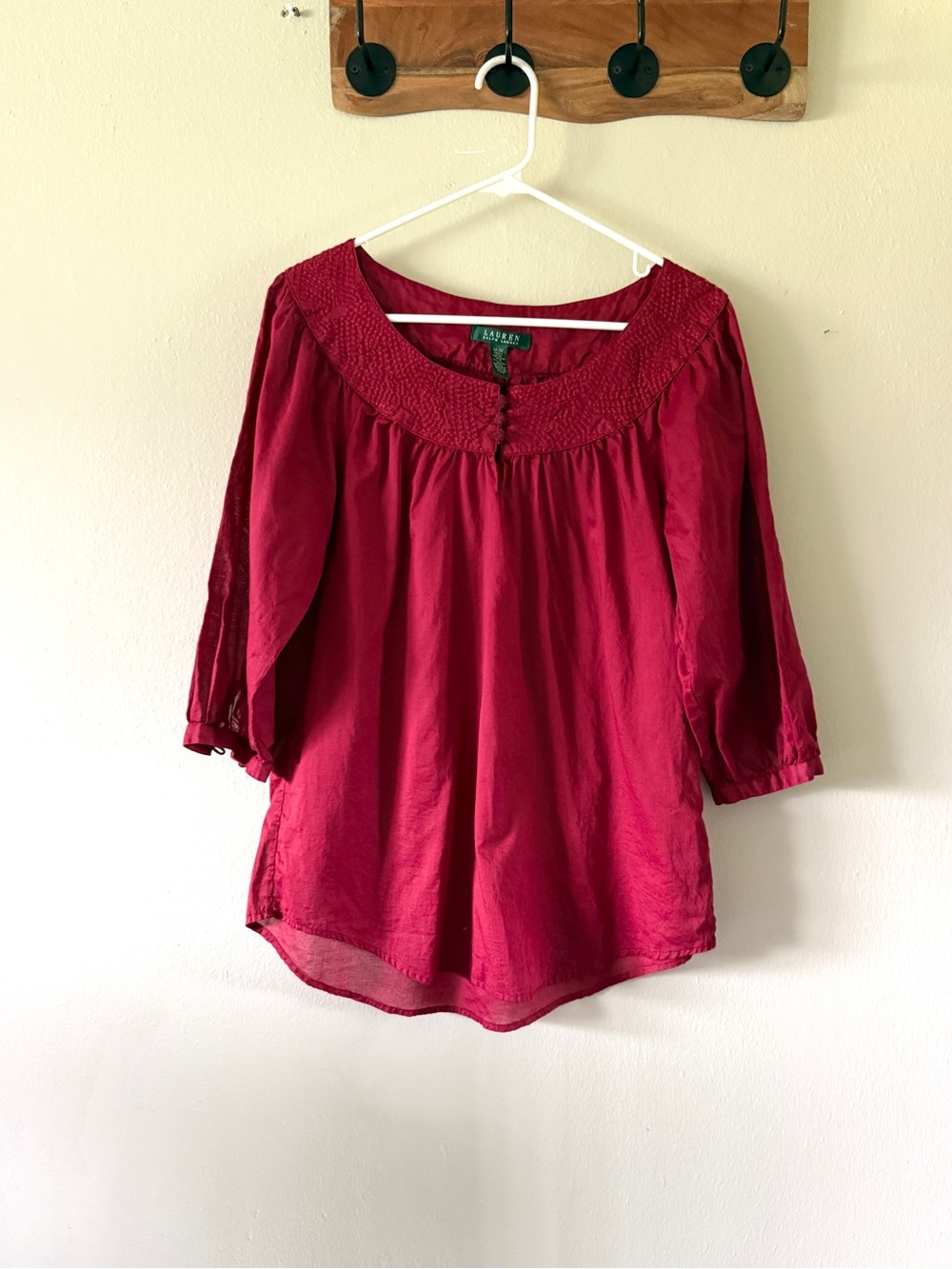 Vintage Y2K Lauren Ralph Lauren 100% Cotton Embroidered Peasant Blouse Size M